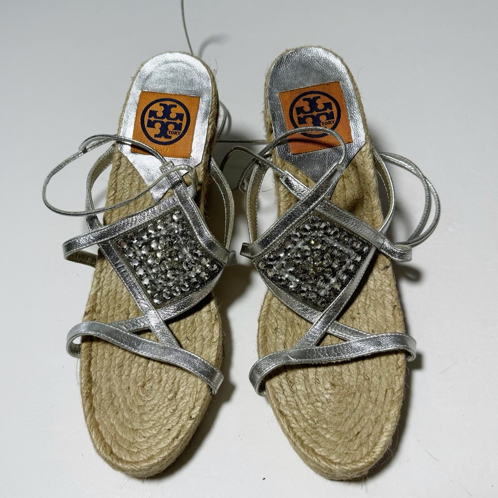 Tory Burch Silver Wedge Espadrilles